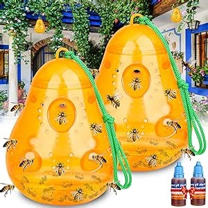 Wasp Traps Outdoor Hanging Carpenter Bee Trap Hornet Trap with Bait Gardens, Farms, Orchards (Orange 2 Pack)