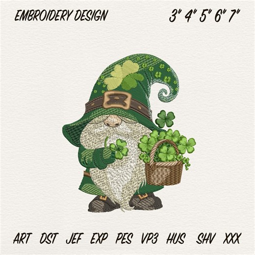 St Patrick Gnome Embroidery Design, Lucky Shamrock Gnome Machine Embroidery - Etsy
