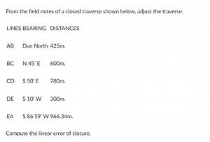 Adjust the TraverseFrom the field notes of a closed traverse, ... | Filo