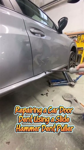 Repairing a Car Door Dent Using a Slide Hammer Dent Puller