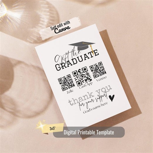 College Graduation Venmo Cash App QR Code Gift Insert, Personalized University Grad Scan to Pay Card, 3x5 Canva Template, Digital Download - Etsy