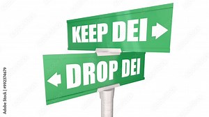 Keep or Drop DEI Diversity Equity Inclusion Programs Under Attack Signs 3d Animation