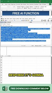 18K views · 127 reactions | Who needs Copilot when you’ve got VBA? ⚡ Build your own FREE AI function in Excel, ask it anything, and get instant answers right in your sheet. 易  Download the free workbook and try it today — link’s in the comments!  | Excel For Freelancers | Facebook