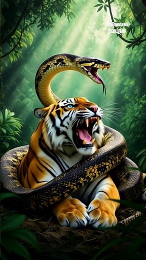 Giant Python Attacks Tiger in the Jungle | Rare Predator Battle #animals #tiger #python #lion #lion