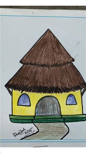 How to Draw a Beautiful Village Hut in 60 Seconds #drawingtimelapse #drawwithme #instadraw