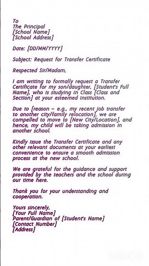 "How to Write Transfer Certificate Application | TC Application for School Students"