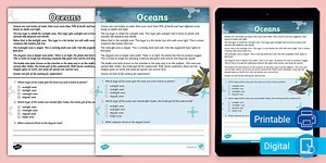 Fourth Grade Oceans Reading Passage Comprehension Worksheet