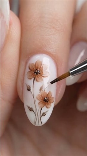 White & Brown Floral Nail Art 💅🌸 | Elegant Hand-Painted Flower Design | Nail Elegance