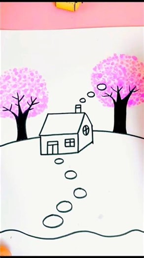how to make a scenery drawing, 😃🎄🎄🎄 #art #drawing #painting #shorts