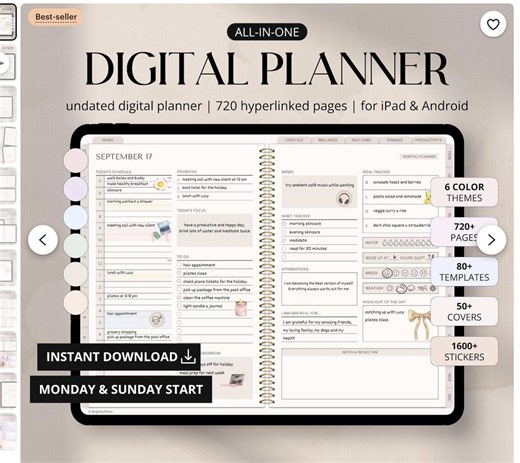 Digital Planner Undated, iPad & Android Planner, Goodnotes Calendar, Daily Weekly Monthly Journal With Stickers, iPad Planner for 2025 2026 - Etsy