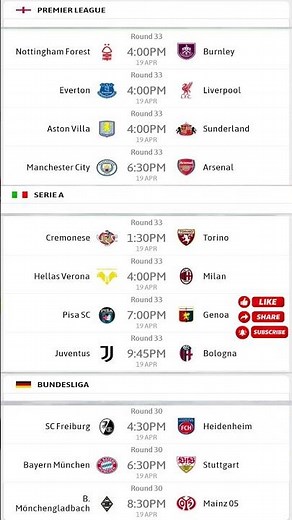 Today’s Football Match Schedule Apr 19⚽️📅 | All Fixtures Today