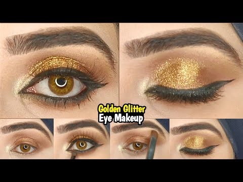 Easy Golden Glitter Eye Makeup | Easy Glitter Eye Makeup For Party | Easy Eye Makeup #eyemakeup