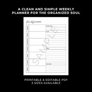 Editable Weekly Planner PDF | Minimalist Printable Weekly Schedule A5 A4 Letter | Digital Planner | Instant Download - Etsy