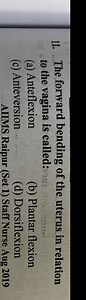 The forward bending of the uterus in relation to the vagina is ... | Filo