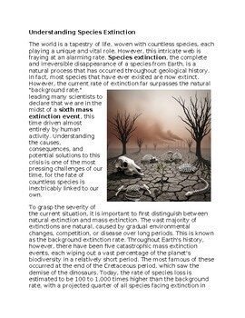 Extinction Environmental Science Worksheet for SubPlan & Homework