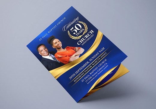 Church Anniversary Program | Pastor Appreciation Program | Pastoral Anniversary Event | Blue & Gold | DIY Canva Church Program Template - Etsy