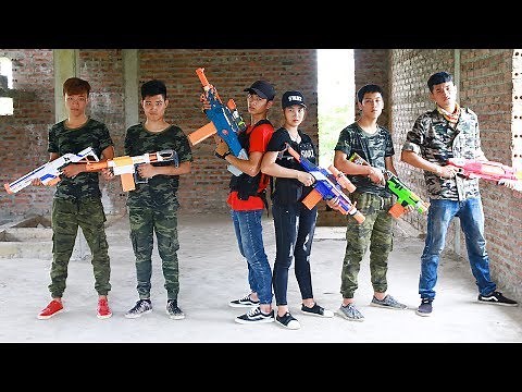 Action Couple S.W.A.T Nerf guns Gang Robbery Wife rescue her husband Nerf war