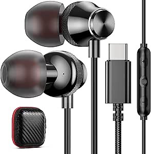 USB C Wired Earbuds for Google/Pixel 10 10a 9 8 8A 7 7A 6A for iPhone 17 17e Air 16 Pro Max 16e 15 Plus Corded Headphones for Apple/Android Type C Earphones for Samsung/Galaxy S26 S25 S24 Ultra Black