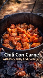 Chili con carne with pork belly and gochujang