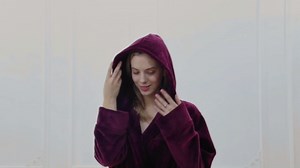 LOFIR Womens Soft Hooded Plush Robe, Luxury Fluffy Robe Long Fleece Spa Bathrobe for Women (M, Wine Red)