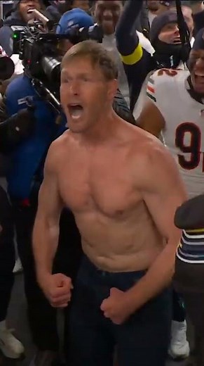Bears coach Ben Johnson rips shirt off after victory in epic moment
