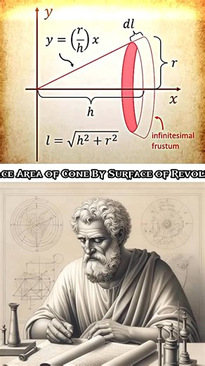 SURFACE ARE AOF CONE BY SURFACE OF REVOLUTION #geometry #math #education | Archimedes Mathatician