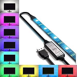 USB LED Lighting Strip for HDTV - Medium (78in / 2m) - Multi-Color RGB - USB LED Backlight Strip with Dimmer for Bias Lighting HDTV, Flat Screen TV LCD, Desktop Monitors, Kitchen Cabinets…