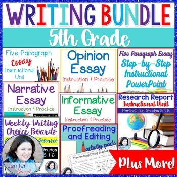 5th Grade Writing Bundle - Five Paragraph Essays, Sentence Improvement, Editing