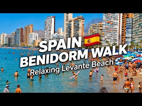 Benidorm Levante Beach Walk | Relaxing ASMR Footsteps & Sea Waves