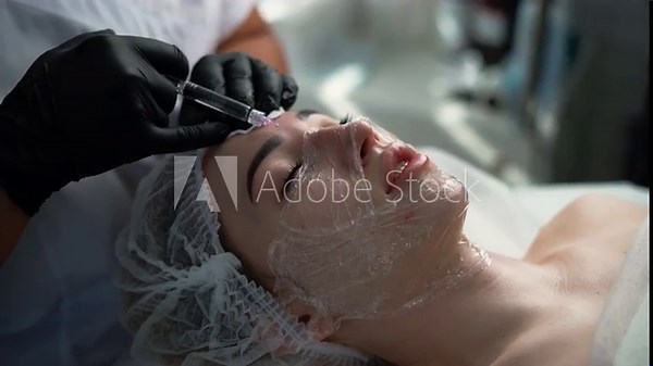 Facial mesotherapy concept. Face rejuvenation and hydration treatment. Process of mesotherapy procedure.