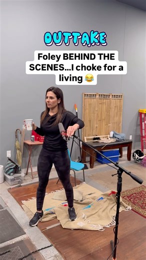 Foley BEHIND THE SCENES…I choke for a living 😂 love Jordan’s step away from the mic 😂😂😂 #reelfoleysound #foley #foleyartist #postproduction #lovemyjob #bts #audio #sound #chokefoley #soundslikeanalien | Reel Foley Sound