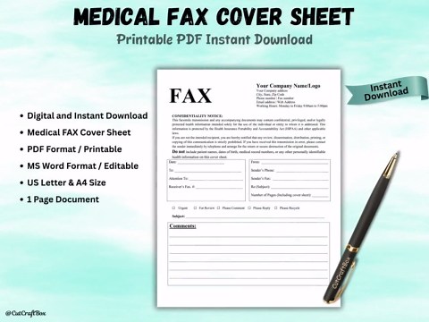 HIPAA Compliant Medical Fax Cover Sheet: Editable & Printable (digital Download) - Etsy