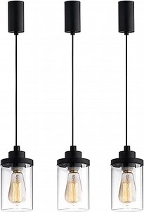 mirrea H Type Cord Adjustable Black Track Lighting Pendant with Clear Glass Shade Pack of 3