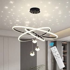 My Precious Modern LED Chandelier, 3-Ring Chandeliers for Dining Room with Remote, 3-Ball Dimmable Pendant Light, High Ceiling Hanging Restaurant LED Chandelier for Living Room, Bedroom.