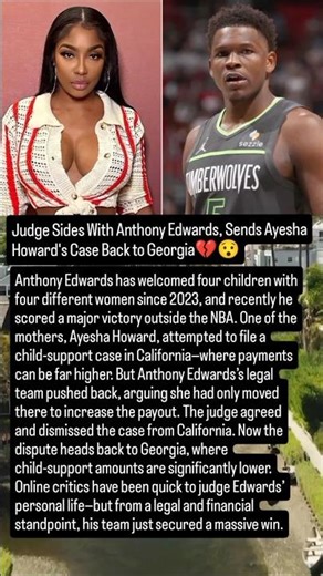 Judge Sides With Anthony Edwards, Sends Ayesha Howard's Case Back to Georgia.
