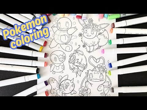 Pokemon Coloring Eevee Goldeen Bulbasaur Piplup and Squirtle | Relaxing and satisfying coloring