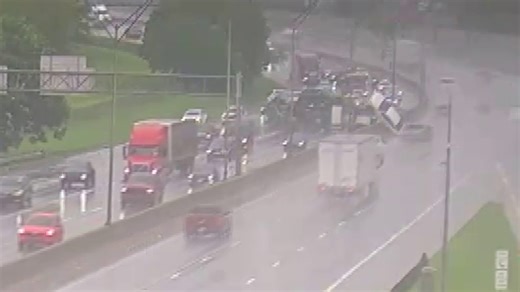 Video shows car carrier crash into I-71 median, sending vehicle into oncoming traffic