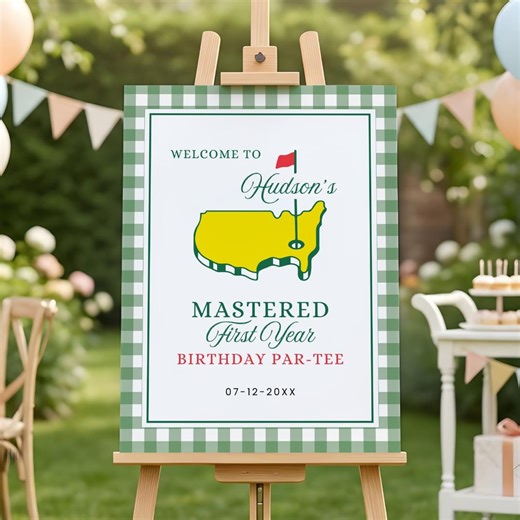 Masters First Birthday Welcome Sign, Mastered His 1st Year, Golf Birthday Welcome Sign, Birthday Par-tee - Etsy