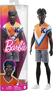 Barbie Fashionistas Ken Fashion Doll with Twisted Black Hair Wearing Orange Athletic Jersey, Shorts & White Sneakers