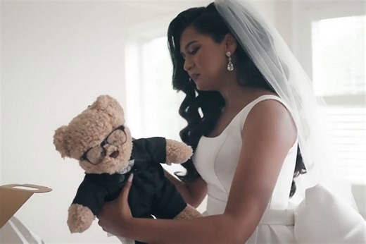 Bride breaks down in tears on wedding day as groom surprises her with teddy bear containing late grandpa's voice