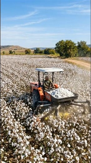 “Modern Cotton Harvesting – Farmer at Work in the Fields 🌾”