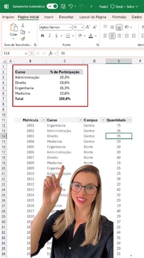100K views · 1.1K reactions | Neste vídeo, te mostro como usar a nova função AGRUPARPOR para calcular porcentagens no Excel de forma automática e poderosa.  Se você trabalha com planilhas e quer ganhar tempo, precisão e clareza nos relatórios, esse conteúdo é pra você. (Disponível apenas no Excel 365) #logística #administração #contabilidade #financeiro #office365 | Professora Aline Elias | Facebook