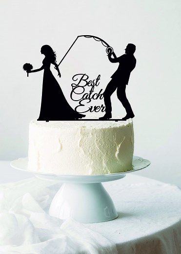 Groom Pulling Bride Wedding Cake Topper, Best Catch Ever, Groom Dragging Bride Topper, Fishing Cake Topper, Funny Cake Topper - Etsy