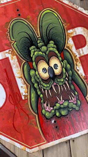 61K views · 1.5K reactions | Stop and fink about. Officially licensed. 30”x30” steel. #ratfink #handpainted #stopsign #patina #steel #hotrod #red #stop #decor #mancave #hix #garage #art | Hix Garage | Facebook