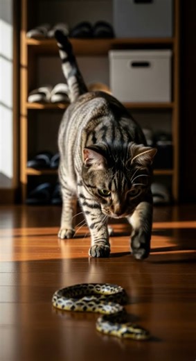 Shocking! Snake rears up—cat still poking? Watch this daring encounter unfold #snake #cat #wildlife