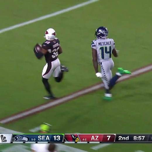 This play. 😳 DK Metcalf runs down Budda Baker and stops a certain pick-six. 📺: #SEAvsAZ on NBC 📱: NFL app // Yahoo Sports app | NFL