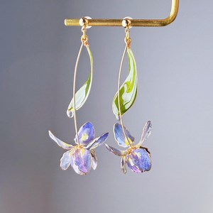 Handmade Blue Purple Iris Resin Flower Earrings - Etsy