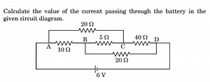 Calculate the value of the current passing through the battery ... | Filo