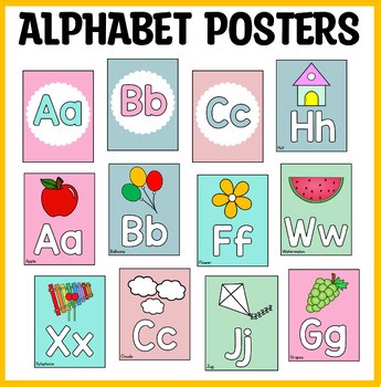 Printable Bright Alphabet Posters, Letters Posters for Kindergarten, Alphabets