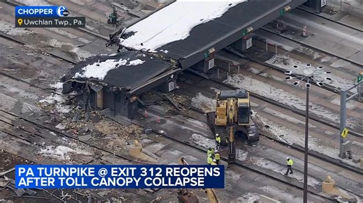 Turnpike reopens after canopy collapses at Downingtown interchange